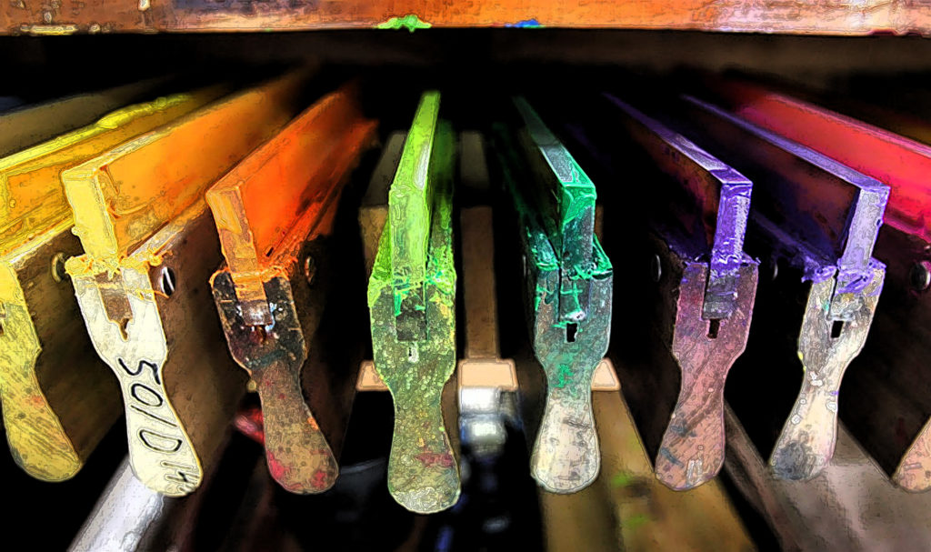 A line of squeegees used in the silk-screen printing process await their next job at T-Shirt Engineers in Grand Island. Opening in 1981, the business is celebrating its 30th year of operation. (Independent/Barrett Stinson)